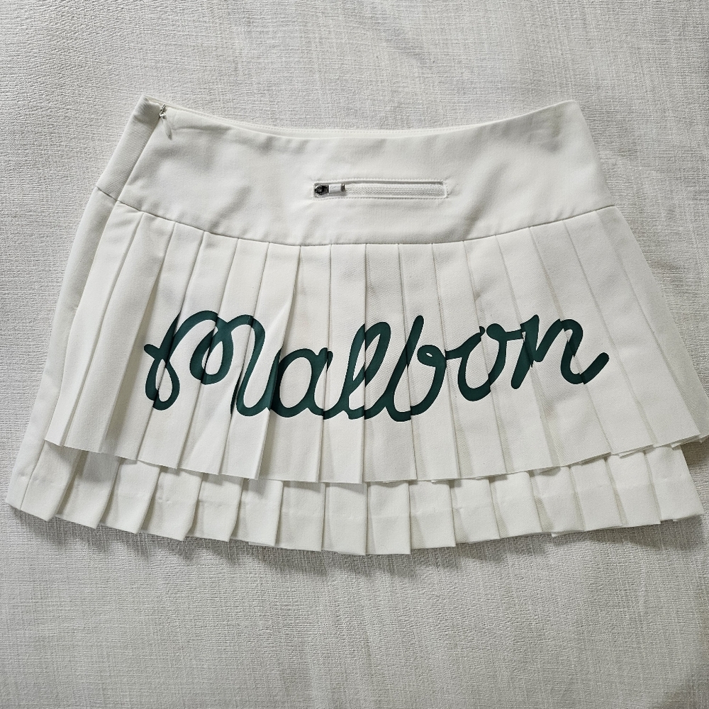 Malbon Golf White Pleated Logo Mini Skirt - Picture 2 of 8